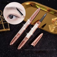 Silver Diamond Eye Brow Pencil Tube Brow Highlighter Pen Double Ended Automatic 5 Color Waterproof Eyebrow Pencil With Brush